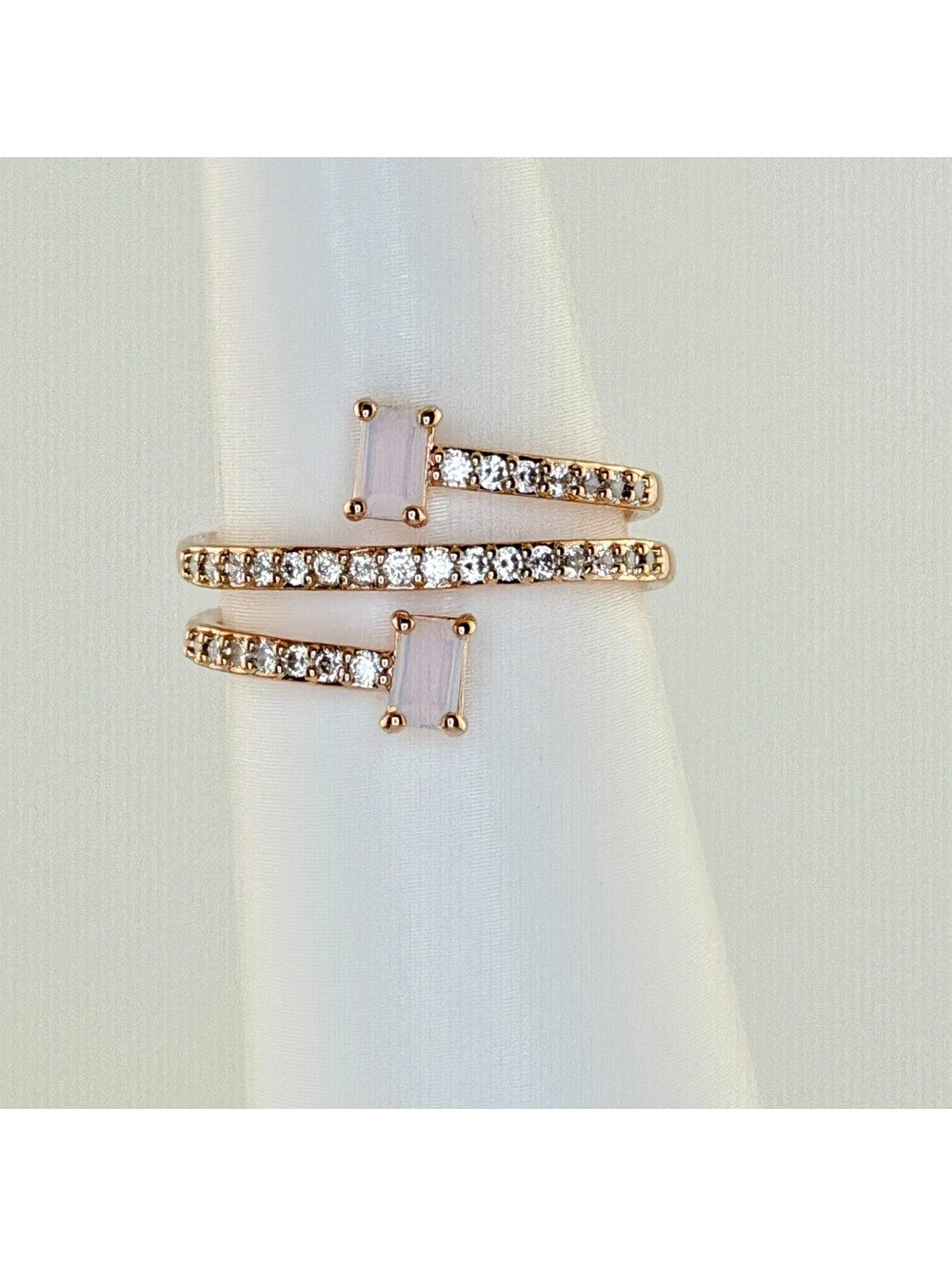 Bomb Party Ring Sz 10 “Shine Like It Does” Moonstone & Clear CZ on Rose Gold
